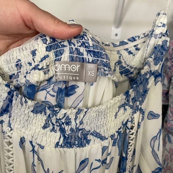 LF Rumor Boutique Blue White Strapless Floral Romper XS - Picture 4 of 5